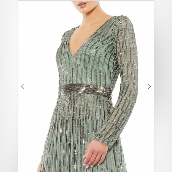 Sequined v neck illusion A-line gown - Picture 3 of 3